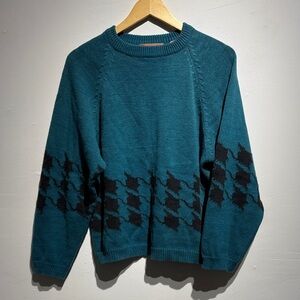 1980s teal houndstooth crewneck vintage sweater